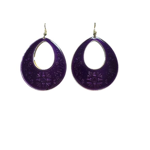 Earrings / Egyptian / Purple / Unique / Brass / EUC - Picture 1 of 2